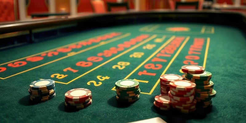 Bàn chơi game bài Baccarat với bài và chip đặt cược